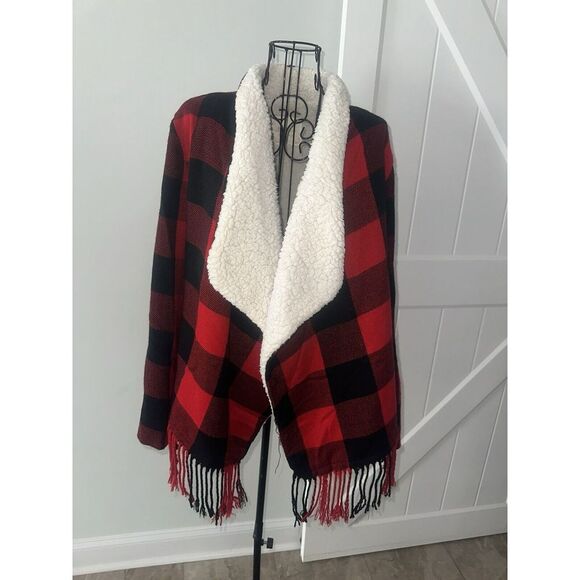 Altar'd‎ State Gingham Buffalo Plaid Sherpa Lining and Fringe Jacket S Cabincore - Picture 1 of 6